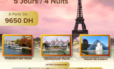 voyage organisé en France Paris au départ du Maroc Disney disneyland Paris Tour Eiffel Champ-de-Mars Trocadéro excursion en bateau de 60 minutes sur la Seine musée du Louvre jardins des Tuileries.
